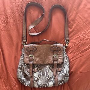 Brown Snake-Print Crossbody Satchel